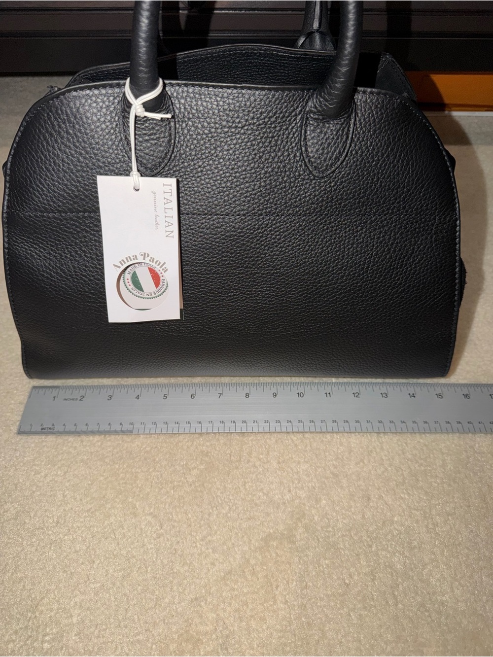 Anna Paola Black Leather Satchel Handbag - Picture 6 of 10